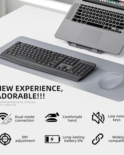 M109 Wireless Mouse,Bluetooth 5.1/5.0 + USB with USB Mini Receiver,Rechargeable Silent,Wireless BluetoothMouse 1000-1200-1600 DPI,5-Programmable Buttons,Compatible with PC,Mac, Laptop,Chromebook-Grey