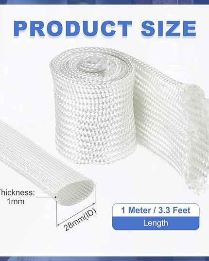 uxcell Insulation Cable Protector,28mm/1.10 Inch-1m/3 Feet High Temp Fiberglass Sleeve White