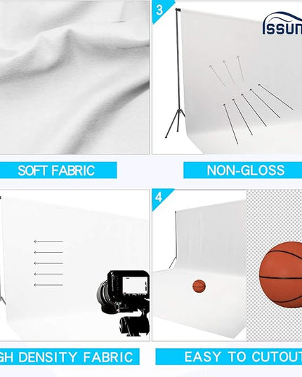 ISSUNTEX 10X12 ft Background Muslin Backdrop, Photo Studio, Collapsible High Density Screen for Video Photography and Television-White