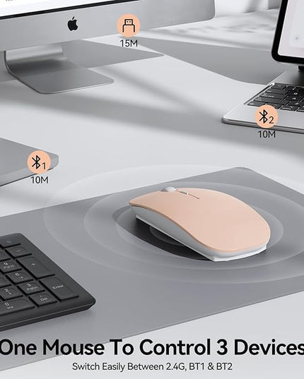 TECKNET Bluetooth Wireless Mouse, Rechargeable Silent Portable Computer Mouse, 6 Adjustable DPI, Dual Mode (Bluetooth 5.2/3.0 and 2.4G USB Receiver) for Laptop, iPad, MacBook, PC, Desktop, Android