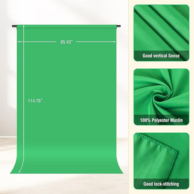 Green Screen Backdrop Kit with Stand, 8x5.3ft Portable GreenScreen Background Stand for Streaming Video and Photography Shoots