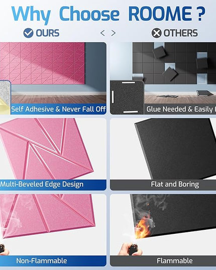 12 Pack Acoustic Panels with Self-Adhesive, 12"X 12"X 0.4"Sound Proof Foam Panels, Sound Panels High Density, Soundproof Wall Panels for Home Studio Office Pink