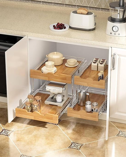 OCG Pull Out Cabinet Organizer 17" W x 21" D, 2 Tier Slide Out Shelf, Heavy-Duty Pull Out Drawer for Cabinets, Base Cabinet Organization for Kitchen, Pantry, Bathroom