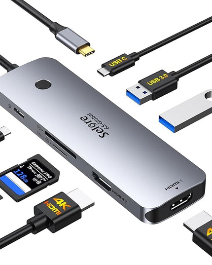 Selore USB C Docking Station Dual HDMI Monitor, USB C to Dual HDMI Adapter with 4K@60Hz HDMI, 100W PD, SD/TF, USB A&C 3.0 Ports, Laptop Docking Station for Dell XPS/HP/Lenovo/Surface/Yoga etc