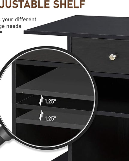 Vinsetto Mobile Printer Stand, Rolling File Cabinet Cart with Wheels, Adjustable Shelf, Drawer and CPU Stand, Black