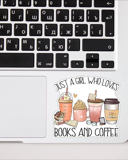 (3pcs) Just A Girl Who Loves Books and Coffee Sticker for Kindle Laptop Water Bottle, Reading Bookish Booktrovert Coffee Caffeinated Lovers Sticker Funny Aesthetic Book Lover Vinyl Decal - 3x3