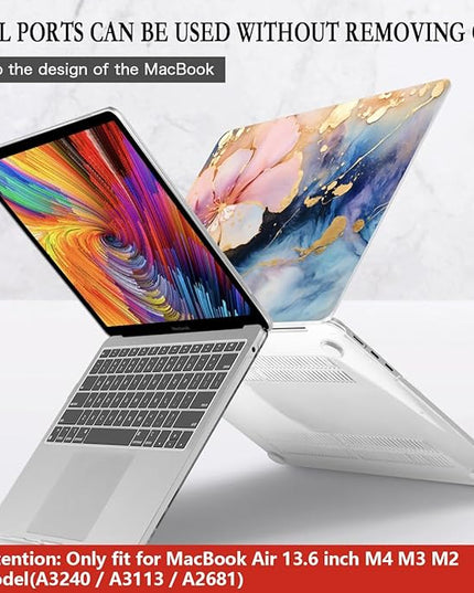 CISSOOK Compatible with MacBook Air 13.6 inch Case M2 M3 M4 Release 2025 2024 2023 2022, Plastic Hard Shell Case Keyboard Cover Screen Film for MacBook Air 13 inch A3240 A3113 A2681, Marble Flower