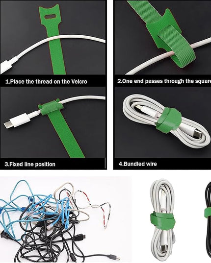 Cable Labels & Reusable Hook and Loop Fastening Ties Set - 30 Pcs Cord or Wire Labels & 30 PiecesCable Tags for Electronics, Home & Office Cord Management (Green and Green)