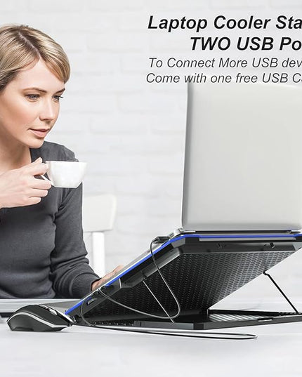 ICE COOREL Laptop Cooling Pad with 6 Cooling Fan, Laptop Cooler Fan with No Lights, Cooling pad for Laptop 15-17 Inches, Notebook Cooler Stand with 9 Height Adjustable, Cooler Pad for Lap or Desk Use