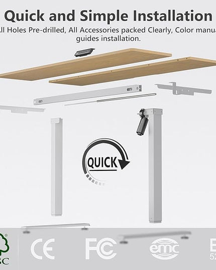 48 x 24 inch Electric Standing Desk Adjustable Height with 4 Wheels, 4 Memory Height Settings, 2 Headphone Hook, Home Office Desk, Splice Board Oak