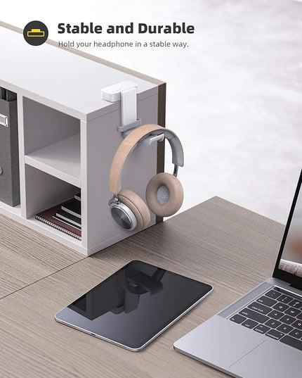 Lamicall Headphone Stand, Sticky Headset Hanger - 360 Degree Rotation Earphone Adhesive Hook Holder Mount, Table Headphone Stand with Cable Organizer, Headset Clamp for HyperX, Sennheiser -White