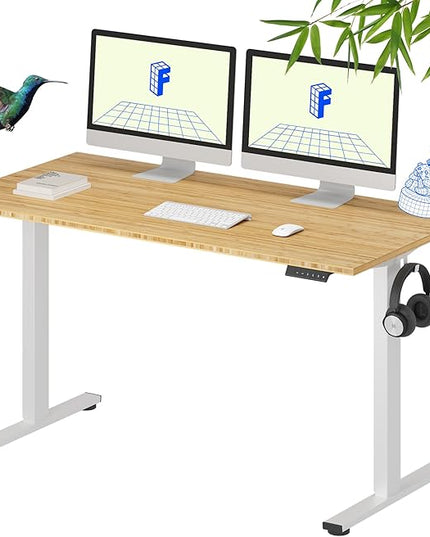 FLEXISPOT EN1 Bamboo One-Piece Standing Desk, 55 x 28 Inches Ergonomic Desk for Home Office and Gaming (White Frame + Bamboo Top, 2 Packages)