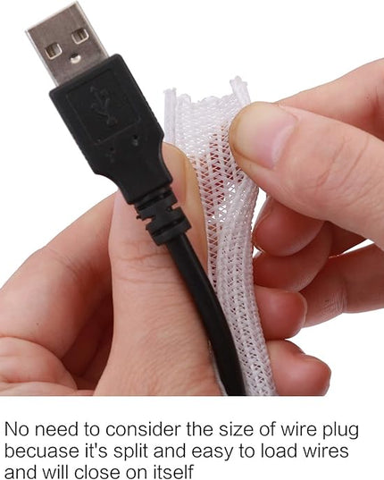 Alex Tech 10ft - 1/4 inch Cord Protector Wire Loom Tubing Cable Sleeve Split Sleeving for USB Cable Power Cord Audio Video Cable - Protect Cat from Chewing Cords - White