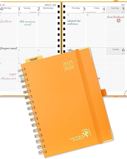 POPRUN Academic Planner 2025-2026 (July 2025-June 2026), Daily Weekly and Monthly Appointment Book (Wirebound Hard Cover - 6.25'' x 8.5'') with Hourly Time Slots, Tabs, 100 GSM - Orange