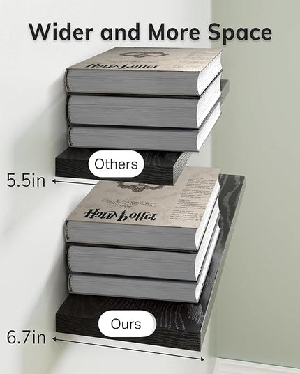 BAYKA Floating Shelves for Wall, Wall Mounted Rustic Wood Shelves for Bathroom, Bedroom, Living Room, Kitchen, Hanging Shelf for Books/Storage/Room Decor with 22lbs Capacity (Black, Set of 3, 15.7in)