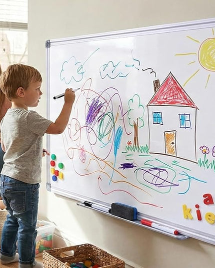 40 x 28 Inch Magnetic Dry Erase Whiteboard - Medium-Large Wall Mounted Writing Board for Home Office & Study - Silver Aluminum Frame with Tray