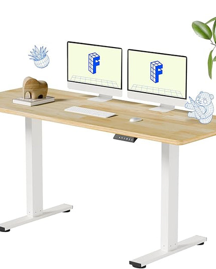 FLEXISPOT EN1 Solid Wooden One-Piece Standing Desk, 63 x 24 Inches Sit Stand Home Office Desks, Sustainable Sturdy and Stable (White Frame + Rubber Wood Top, 2 Packages)