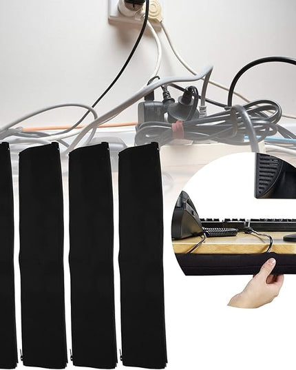 4Pcs Cable Management Sleeve Cord Organizer with Zipper, Neoprene Wire Sleeve Cover for Power Cords and TV Cables, Anti - Bite Protective Wrap with 10 Ties, 19