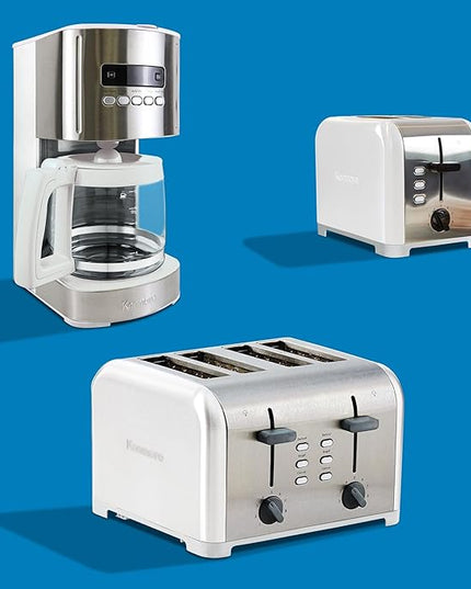 Kenmore Drip Coffee Maker - 12 Cup Programmable Cafe Machine With Glass Pot, Regular & Bold Brew, Auto Shut Off Large Water Reservoir, Reusable Filter, Kitchen Appliances For Cafeteria Barista, White