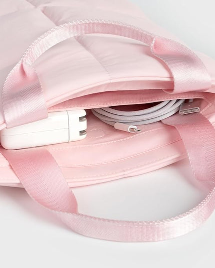 Comfyable Puffy Laptop Sleeve 13 14 Inch, Quilted Puffer Laptop Carrying Case with Handle, Pillow Case Compatible for MacBook Air M4 2025, MacBook Pro M5 M4 Pro/Max, Light Pink