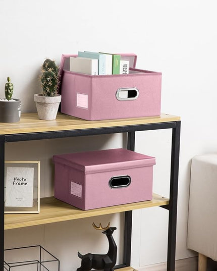 PRANDOM Collapsible Storage Box with Lid [1-Pack] Leather Fabric Foldable Storage Bin Organizer Container Basket Cube with Cover for Home Bedroom Closet Office Nursery Pink (13.6x9.6x6.9)