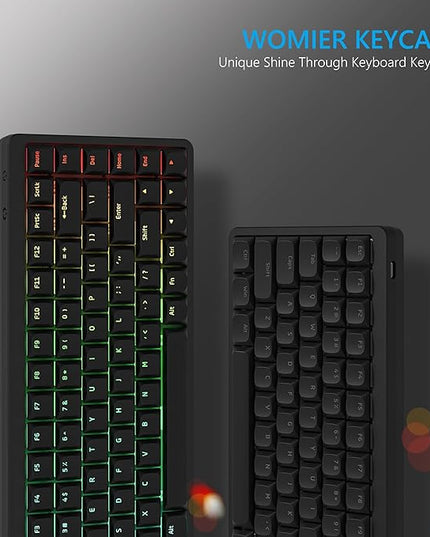 Womier Low Profile Keycaps for Mechanical Keyboard, Black Shine Through Keycaps, PBT Keyboard Key caps 60% 65% 75% 96% 100% for Cherry Gateron MX Switches, Black Backlight