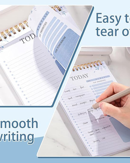 Thboxes 2 Packs To Do List Notepad, Totally 208 Pages To Do List Notebook A5 Undated Daily Planner Notepad with Transparent Cover and Task Checklist Home Office School Supplies, Purple & Blue