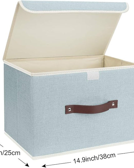 TYEERS Collapsible Storage Boxes, Washable Fabric Storage Bins with Lids, 14.9x9.8x9.8 inches, 2 Pack, Aqua Spring