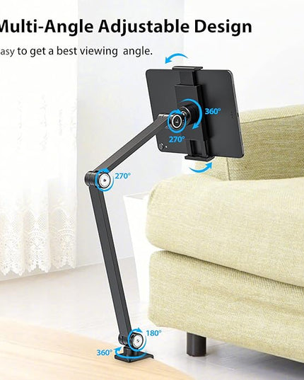BEWISER iPad Desk Mount, Tablet Stand Holder for Desk or Bed,Rotate 360 Degrees of Flexible, Height and Angle Adjustable, Aluminium Alloy Arm Clamp Mount Compatible with4.7-15.6" Screen (Space Gray)