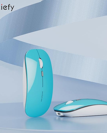 Uciefy Q5 Slim Rechargeable Wireless Mouse, 2.4G Optical Silent Ultra Thin Wireless Computer Mouse with USB Receiver and Type C Adapter, Compatible with PC, Laptop, Desktop (Blue)