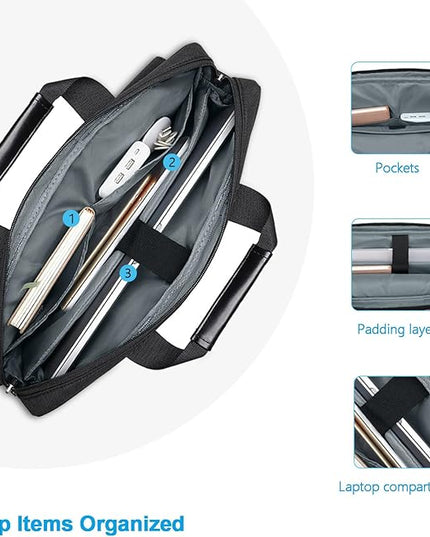 MOSISO Laptop Shoulder Bag 17.3 inch, 17-17.3 inch Computer Bag Compatible with Dell XPS/HP Pavilion/Ideapad/Acer/Alienware/HP Omen with 2 Raised&1 Flapover&1 Horizontal Pocket&Handle&Belt, Black
