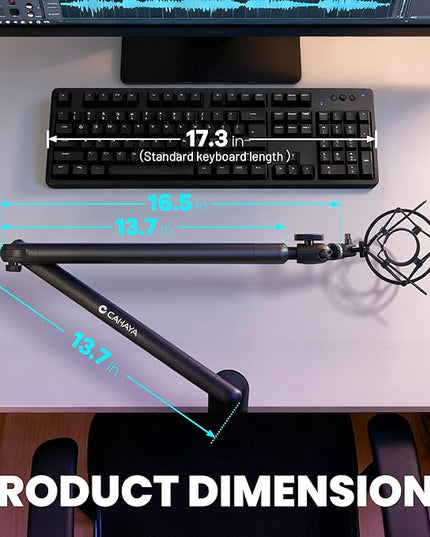 CAHAYA Mic Stand Boom Arm - Low Profile Adjustable Microphone Arm Stand with 3.5" Extension Pole Desk Clamp Screw Adapter for Streaming Gaming Compatible with Blue Yeti Shure SM58 SM48 Fifine K669B
