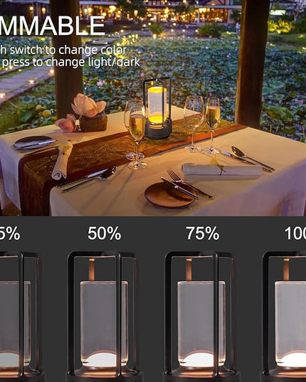 Portable Metal Table Lamp for Indoor/Outdoor ,Rechargeable Cordless LED Lamp, 3-Colour Infinitely Dimming Battery Powered Small Desk Lamp, Restaurant/Bedroom/Bar/Coffee Shop/Camping Light (Grey)