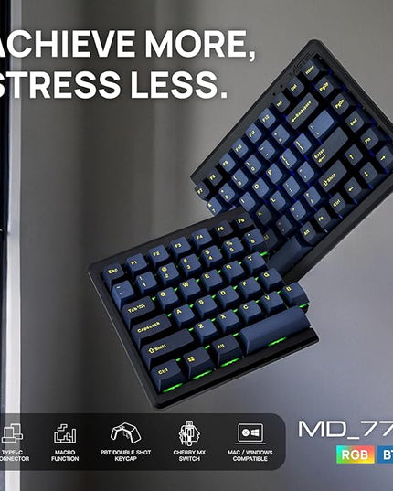 BAROCCOMiSTEL MD770 RGB BT5.0 Glaze Blue TKL Ergonomic Mechanical Keyboard, 75% Split Layout, Cherry MX, PBT DoubleShot Keycap, Mac/Windows OS Compatible (Cherry Silent Red)