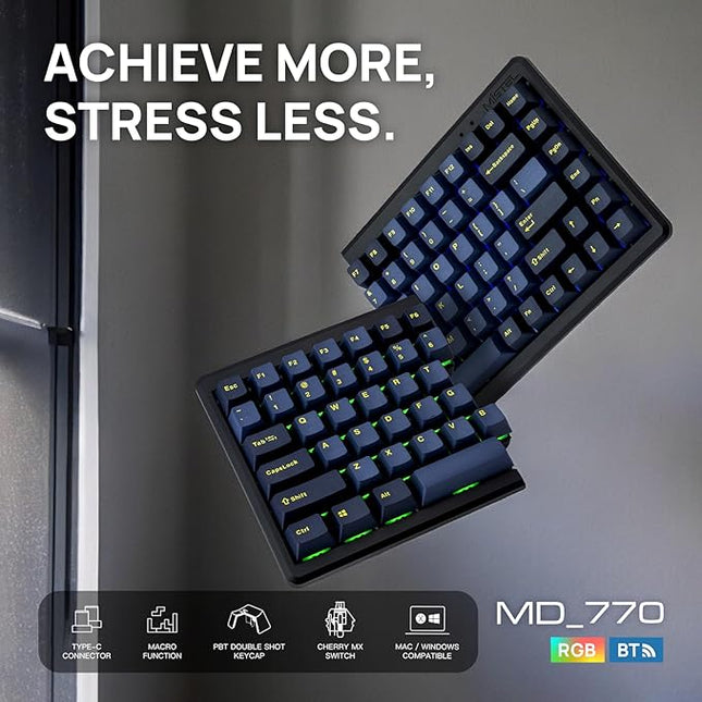 BAROCCOMiSTEL MD770 RGB BT5.0 Glaze Blue TKL Ergonomic Mechanical Keyboard, 75% Split Layout, Cherry MX, PBT DoubleShot Keycap, Mac/Windows OS Compatible (Cherry Blue)