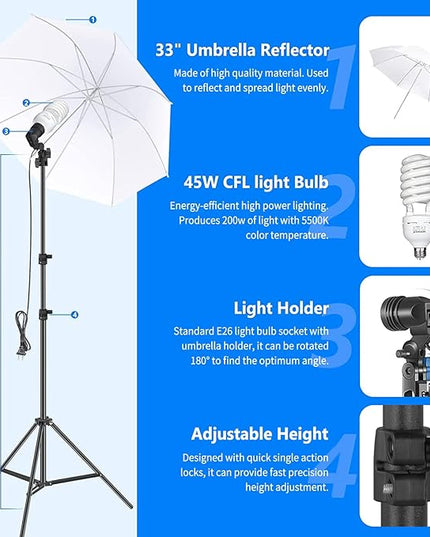 NEEWER Photography Continuous Lighting Kit with Backdrops, 8.5x10ft Stands, 5700K 800W Equivalent 24W LED Bulbs Umbrellas Softboxes Cleaning Cloth, Photo Studio Light Kit for Video Recording Streaming