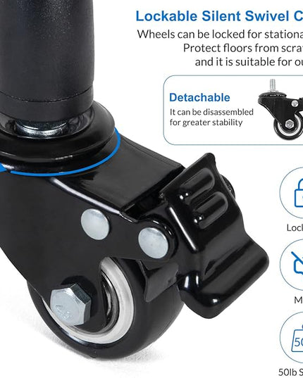 Laptop Tripod on Wheels with 2 Shelves, Portable Projector Floor Stand Adjustable Height 25.9 to 51.8 Inch with Phone Holder