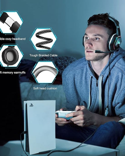 EKSA E1000 USB Gaming Headset for PC, Computer Headphones with Microphone/Mic Noise Cancelling, 7.1 Surround Sound, RGB Light - Wired Headphones for PS4, PS5 Console, Laptop, Call Center