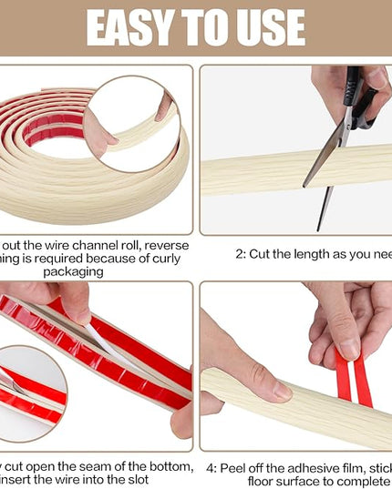 Floor Cord Cover Self Adhesive Cord Hider,3.3FT Cable Management, Extension Strip Protector for Wires, Prevent Cable Trips for Offices, Gyms, Exhibitions Cavity:0.51"(W) x 0.3"(H) Yellow Wood