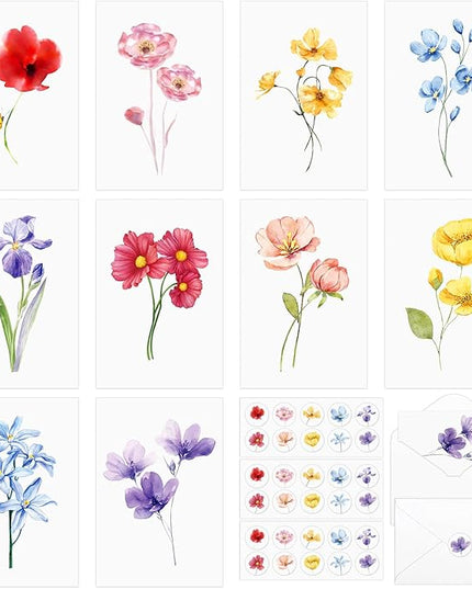 Blank Cards and Envelopes, 40 Pack Blank Cards 4x6 Inches (10 Floral Designs), Elegant Blank Greeting Card, Blank Note Cards with Sealing Stickers for Birthdays, Weddings, Most Other Occasions