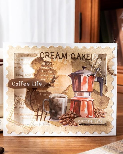 AuriicLeaf Coffee Aesthetic PET Stickers, 60 Pcs Large Collage Ephemera for Scrapbooking, Journaling, DIY Crafting, and Art Supplies