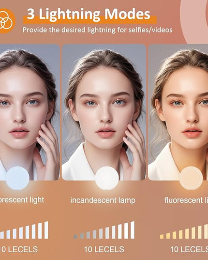 60 LED Ring Light, Rechargeable Selfie With Front & Back Clip, 2500-6500K Portable Phone, Adjustable 3 Modes for iPhone, iPad, Tablet, Laptop, CRI97+, 90 Grams (Pink)
