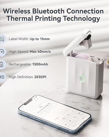 NIIMBOT D110 Upgraded Version Mini Label Maker Machine with Tape, Portable Bluetooth Thermal Printer, Sticker Labeler with Multiple Templates for Office Organization Home Kitchen School, White