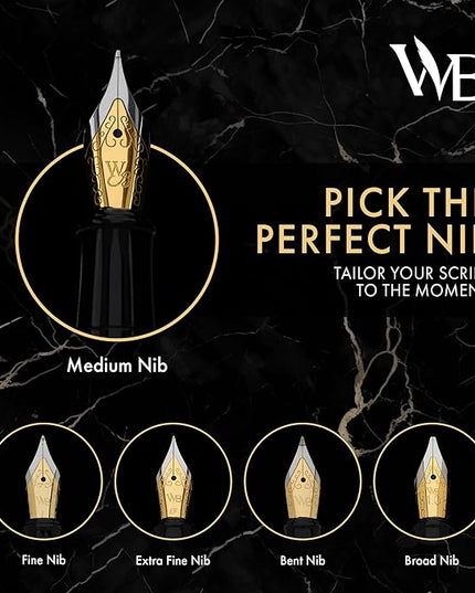 Wordsworth & Black Luxury Fountain Pen - Stunning Gold Pen, 24K Gold Finish,18K Gilded Nib (Medium), Ink Converter, Best Pen Gift Set for Men & Women, Professional, Executive, Office, Nice Pens
