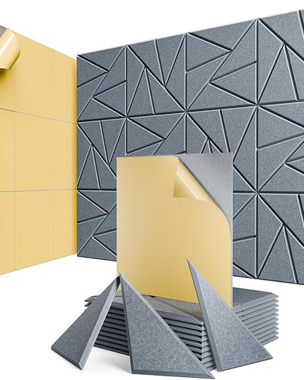 12 Pack Acoustic Panels with Self-Adhesive, 12"X 12"X 0.4"Sound Proof Foam Panels, Sound Panels High Density, Soundproof Wall Panels for Home Studio Office Gray