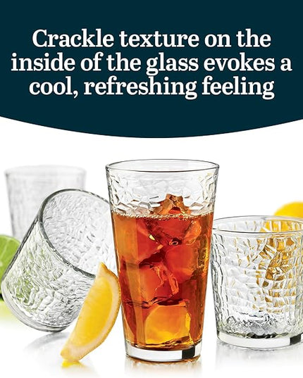 Libbey Yucatan Tumbler and Rock Drinking Glasses Set, Textured 16 Piece Glassware Set, All Purpose Glass Cups for Events and Everyday Use