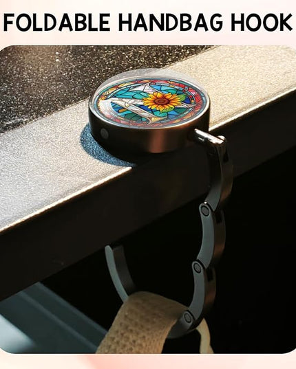 YAZMEEN Stained Glass Initial Foldable Purse Hook for Table, Stained Glass Letter N, Women's Handbag Hanger Holder, Portable Purse Table Hanger, Funny Desk Hook Gifts for Mom Wife Sister Friend BFF