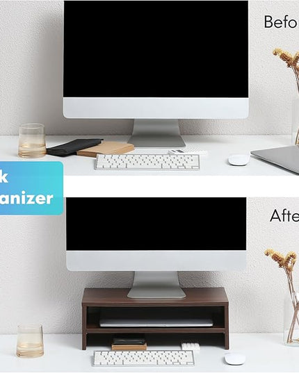FITUEYES Monitor Stand - 2 Tier Computer Monitor Riser Shelf, Wood Desktop Stand for Laptop Computer Screen, Desk Organization, Office Supplies