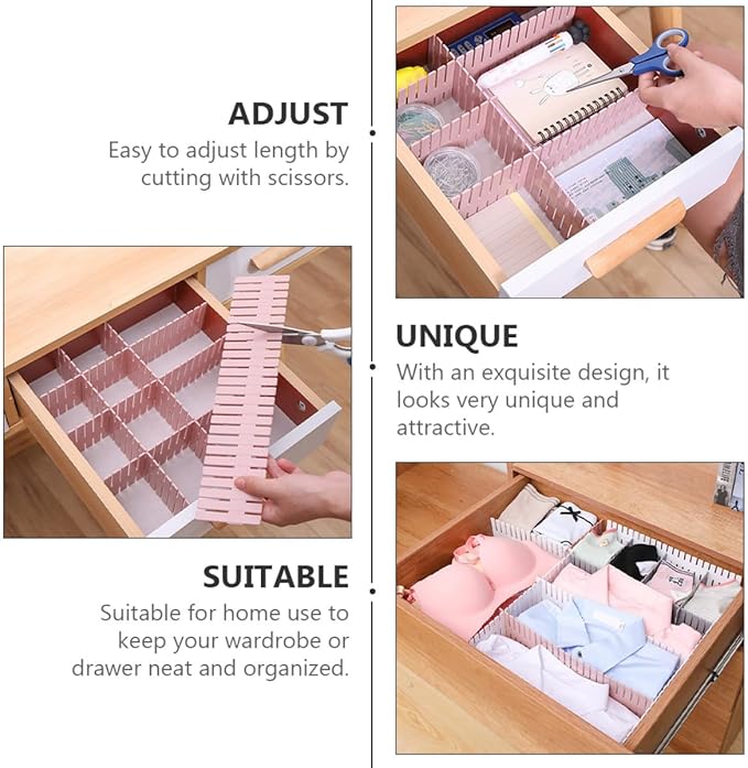 Plastic Drawer Dividers 16pcs Set 4 Sets Pink Long 37X7Cm Plastic Storage Organizer for Socks Underwear Closet Organization and Drawer Separation