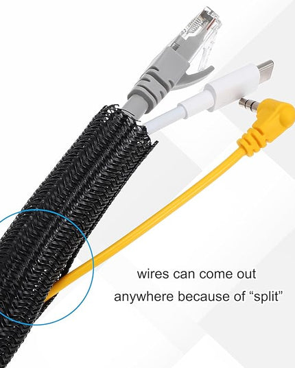 MECCANIXITY 1/2 Inch ID Split Loom Tubing 10ft Polyester Cord Protector Wire Cable Sleeve for USB Cable Power Cord, Black